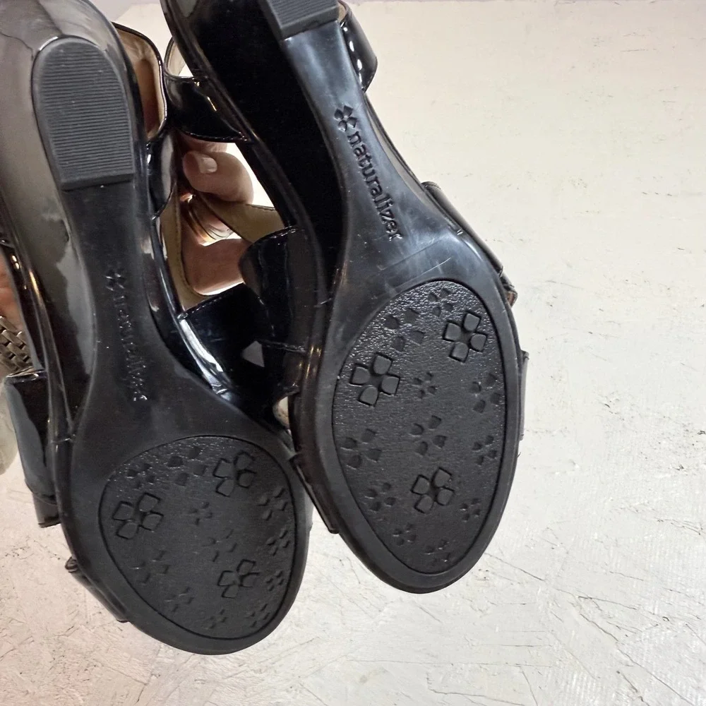 VTG Naturalizer Black Patent Wedge‎ Sandals Women's 7M Slingback